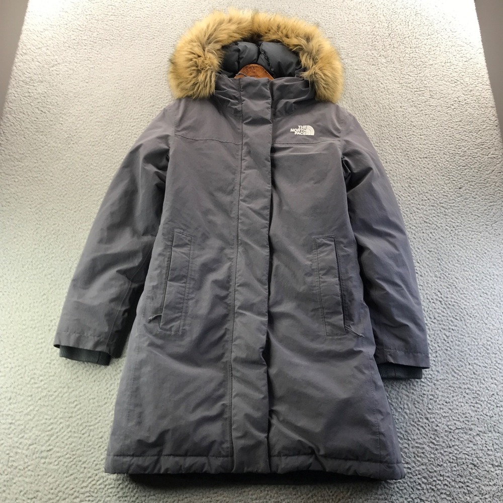 North Face Arctic Parka Womens Medium Gray DryVent 550 Down Hooded Faux Fur Trim
